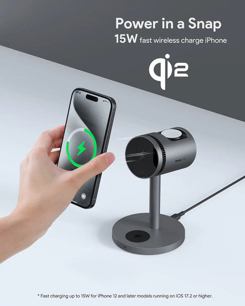 Aukey Magfusion 3 In 1 Pro Qi2 Magnetic Fast Wireless Charging Station With Active Cooling (Lc Mc311a) Chargers & Cradles