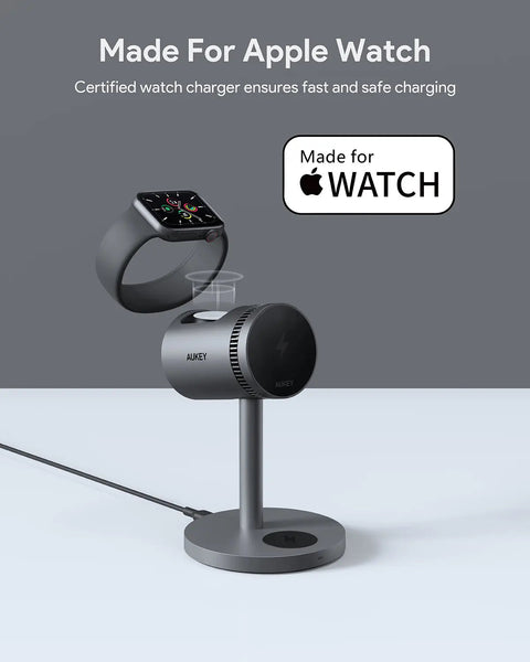 Aukey Magfusion 3 In 1 Pro Qi2 Magnetic Fast Wireless Charging Station With Active Cooling (Lc Mc311a) Chargers & Cradles