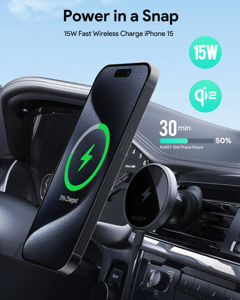 Aukey Maglink Dash Magnetic Fast Wireless Charging Phone Mount (Hd Mc13) Chargers & Cradles