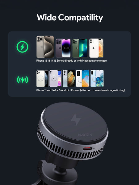 Aukey Magfusion Dash Pro Qi2 Magnetic Fast Wireless Charging Phone Mount With Active Cooling (Hd Mc13a) Chargers & Cradles