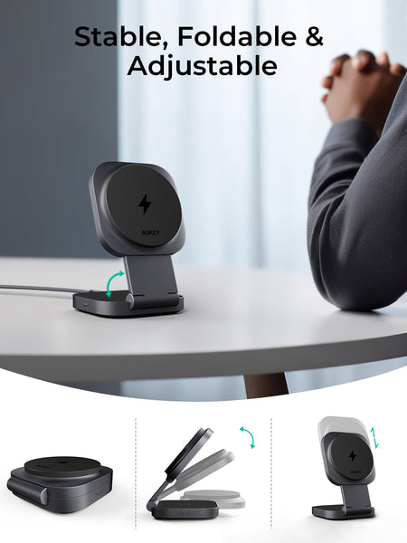 Aukey Magfusion L Qi2 Foldable In 1 Magnetic Wireless Charger (Lc Mc211) Chargers & Cradles