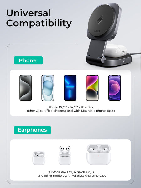Aukey Magfusion L Qi2 Foldable In 1 Magnetic Wireless Charger (Lc Mc211) Chargers & Cradles