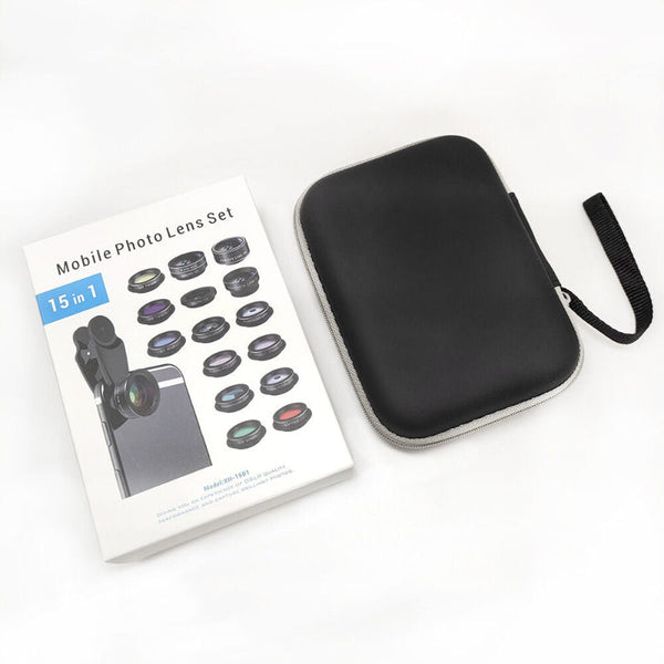 15 In 1 Kit With Multiple Special Effects Functions Compatible Iphone And Android Smartphones. Includes: 198 Fisheye 0.63X Wide Angle 15X Macro 2X Tel