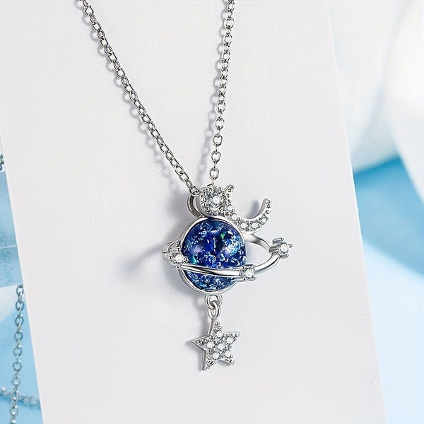 Whispers Of Stars Galaxy Collarbone Chainnecklace Gifting You A Corner Private Universe Blue Necklaces & Pendants
