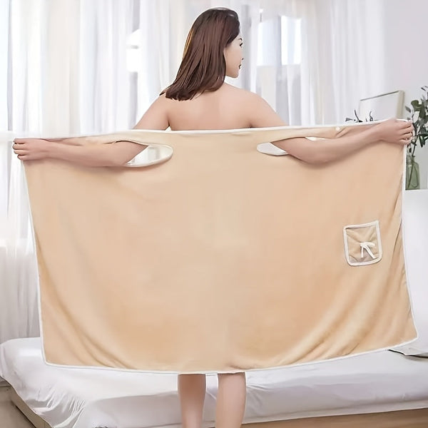 Wearable Bath Towel Pocket Strap Dress Robe Sauna Shawl Machine Washable Khaki 140 X 80Cm Towels & Washcloths