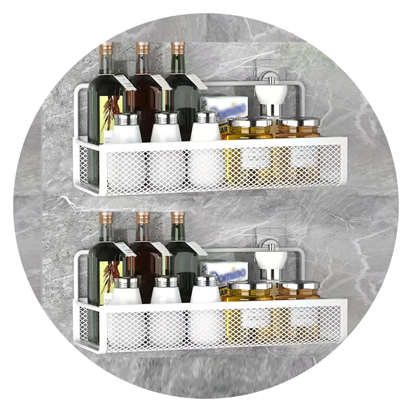 Wrought Iron Bathroom Storage Basket Wall Mounted Self Adhesive Toothbrush Holder Cosmetic And Condiment Shower Shelves Bathroom Baskets & Storage