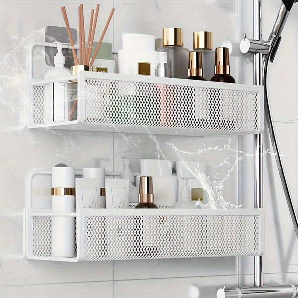 Wrought Iron Bathroom Storage Basket Wall Mounted Self Adhesive Toothbrush Holder Cosmetic And Condiment Shower Shelves Bathroom Baskets & Storage
