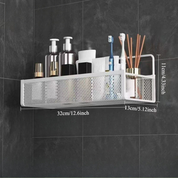 Wrought Iron Bathroom Storage Basket Wall Mounted Self Adhesive Toothbrush Holder Cosmetic And Condiment Shower Shelves Bathroom Baskets & Storage