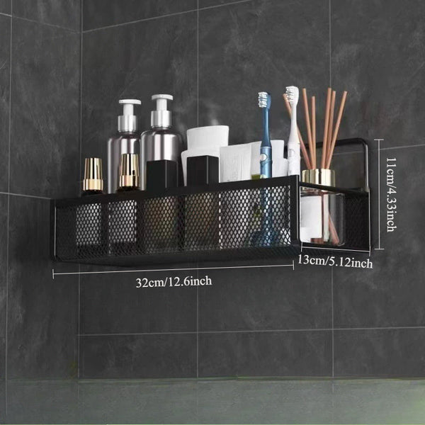 Wrought Iron Bathroom Storage Basket Wall Mounted Self Adhesive Toothbrush Holder Cosmetic And Condiment Shower Shelves Bathroom Baskets & Storage