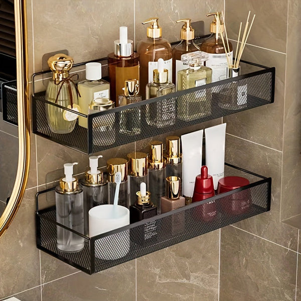 Wrought Iron Bathroom Storage Basket Wall Mounted Self Adhesive Toothbrush Holder Cosmetic And Condiment Shower Shelves Bathroom Baskets & Storage