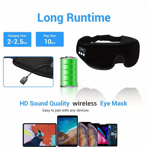 3D Wireless Sleep Mask Bluetooth Headphones Travel Aid Soft Ear Pads Pink Eye Masks