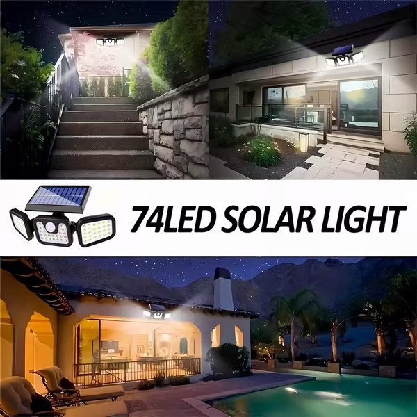 2 Pcs Set 74 Led Solar Sensor Lights With Motion Sensors 3 Level Brightness Mode Outdoor Wall Suitable For Front Doors Courtyards Garages And Terraces