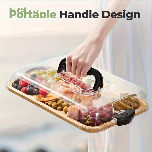 1Pc Cheese Tray With Transparent Acrylic Lid Portable Deli Platter For Camping Parties Restaurants | Holiday Appetizer And Snack Serving Back Can Be U