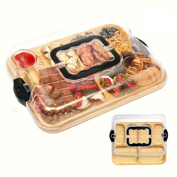 1Pc Cheese Tray With Transparent Acrylic Lid Portable Deli Platter For Camping Parties Restaurants | Holiday Appetizer And Snack Serving Back Can Be U