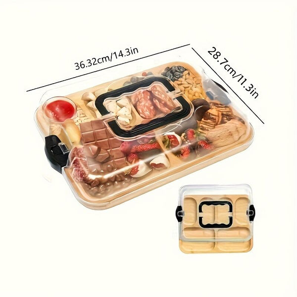 1Pc Cheese Tray With Transparent Acrylic Lid Portable Deli Platter For Camping Parties Restaurants | Holiday Appetizer And Snack Serving Back Can Be U