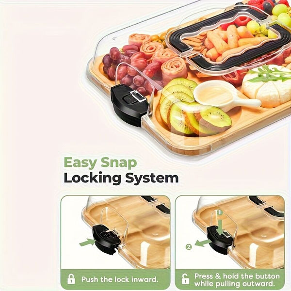 1Pc Cheese Tray With Transparent Acrylic Lid Portable Deli Platter For Camping Parties Restaurants | Holiday Appetizer And Snack Serving Back Can Be U