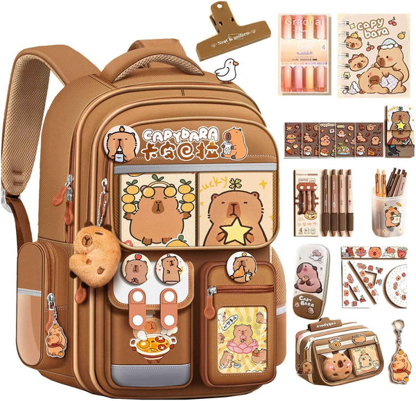 Cute Capybara Backpack With Chic Case And More Pins Ita Bag Cartoon Laptop Travel Utility Funny Going Out Casual Khaki Small Backpacks & Bags