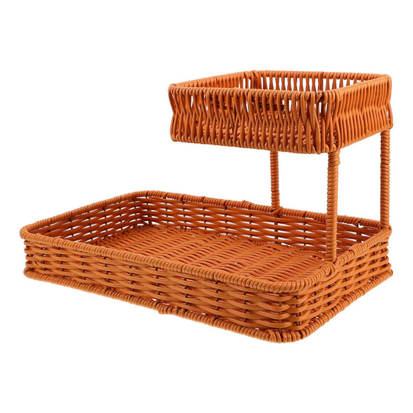 Two Tier Woven Snack Basket Organizer A Decorative Storage Tray For Kitchen Countertop Coffee Table Bathroom Vanity And Dining Room Holds Fruit Bread