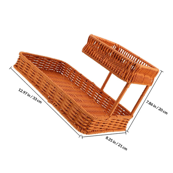 Two Tier Woven Snack Basket Organizer A Decorative Storage Tray For Kitchen Countertop Coffee Table Bathroom Vanity And Dining Room Holds Fruit Bread