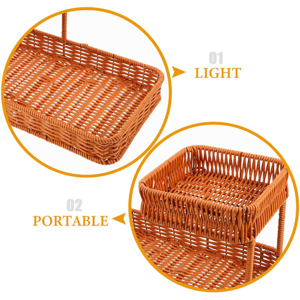 Two Tier Woven Snack Basket Organizer A Decorative Storage Tray For Kitchen Countertop Coffee Table Bathroom Vanity And Dining Room Holds Fruit Bread