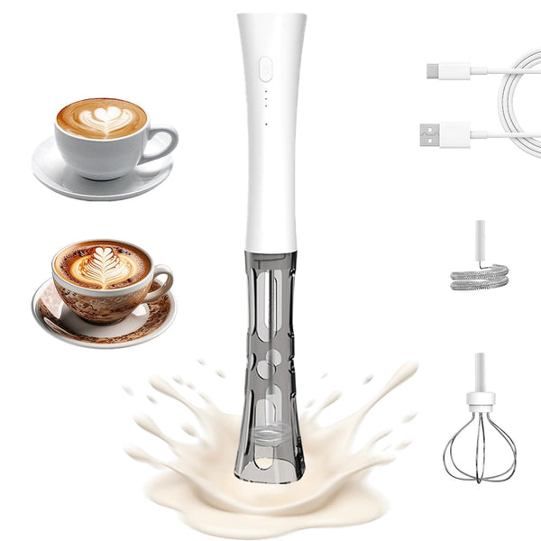 White Hands Free Milk Frother A 2000Mah Rechargeable Coffee & Drink Mixer For Latte Cappuccino Matcha More | Perfect Home Office Travel Milk Frothers