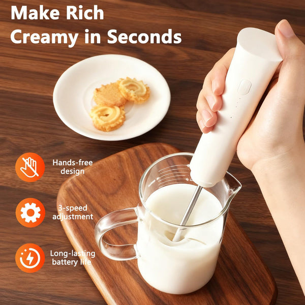 White Hands Free Milk Frother A 2000Mah Rechargeable Coffee & Drink Mixer For Latte Cappuccino Matcha More | Perfect Home Office Travel Milk Frothers