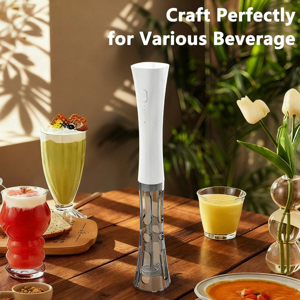 White Hands Free Milk Frother A 2000Mah Rechargeable Coffee & Drink Mixer For Latte Cappuccino Matcha More | Perfect Home Office Travel Milk Frothers