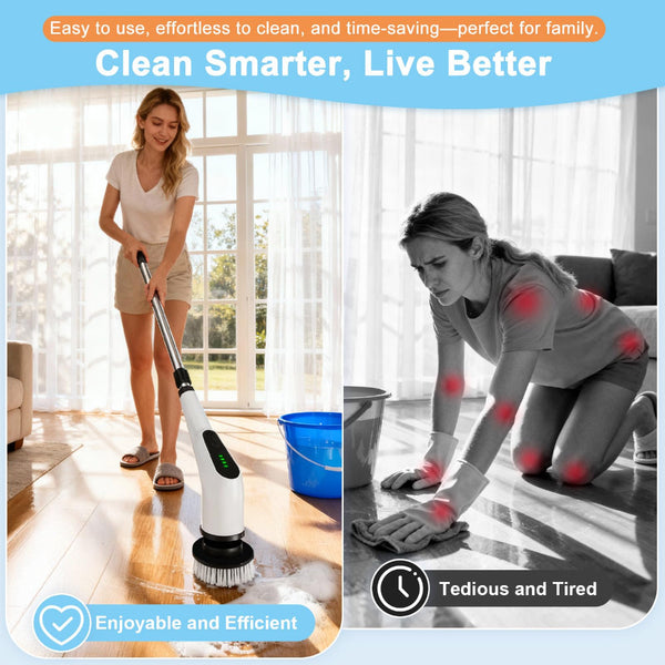 Wireless Electric Cleaning Brush With 8 Replaceable Heads A Adjustable Extendable Handle For Bathroom Kitchen Tiles & Car (White) Cleaning Brushes