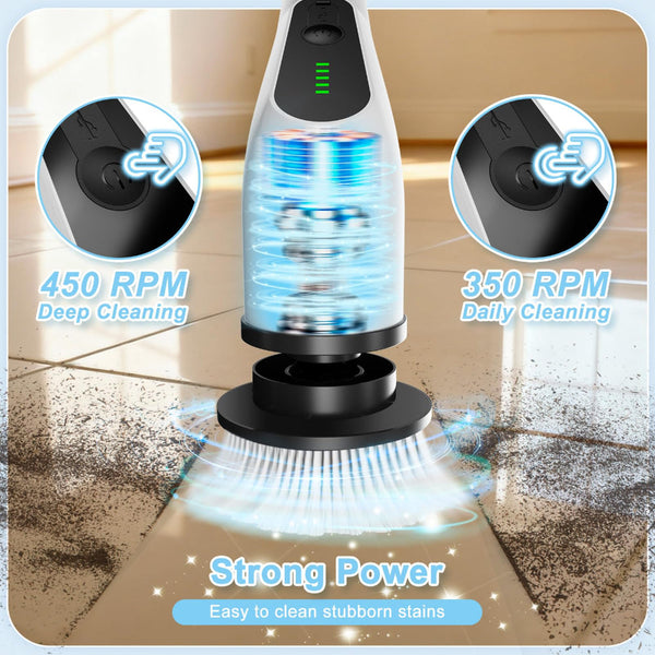 Wireless Electric Cleaning Brush With 8 Replaceable Heads A Adjustable Extendable Handle For Bathroom Kitchen Tiles & Car (White) Cleaning Brushes