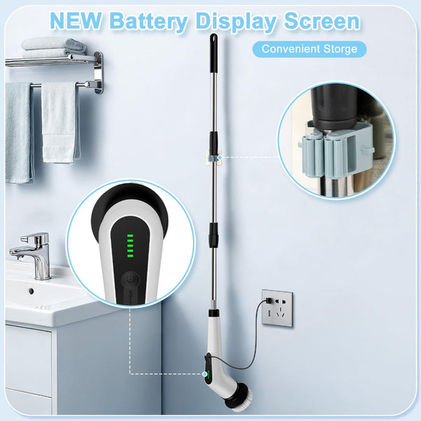 Wireless Electric Cleaning Brush With 8 Replaceable Heads A Adjustable Extendable Handle For Bathroom Kitchen Tiles & Car (White) Cleaning Brushes