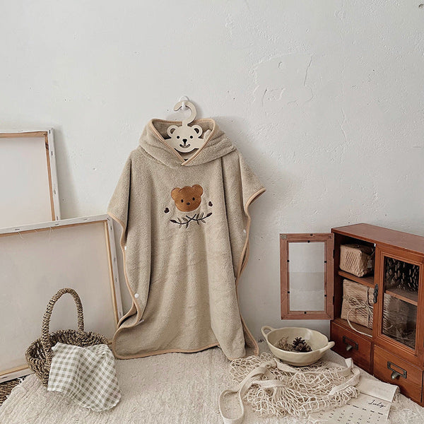 Ultra Soft Hooded Bath Towel For Kids A€“ Coral Fleece Poncho With Charming Animal Design Quick Dry Absorbent Robe For Bath Pool Beach (Bear) Towels &