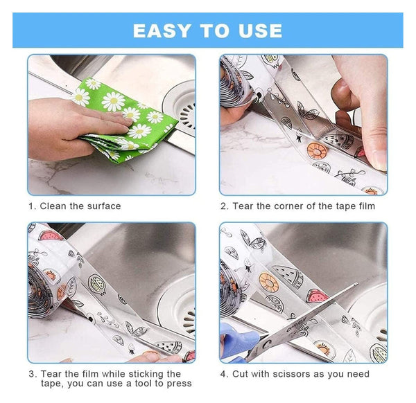 2 Pack Waterproof Self Adhesive Sealant Tape Transparent Pvc Edge Strip For Kitchen Bathroom Sink Toilet And Wall Corners Easy Cut Clean (Pattern1) Ad