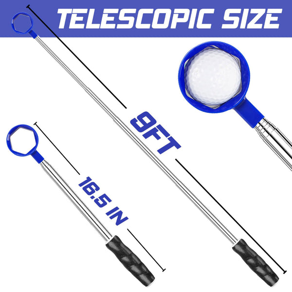 Telescopic Golf Ball Retriever 9Ft A€“ Blue Stainless Steel Pole With Durable Nylon Head For Water Sand & Bush Retrieval (Blue) Ball Pick Ups & Retrie