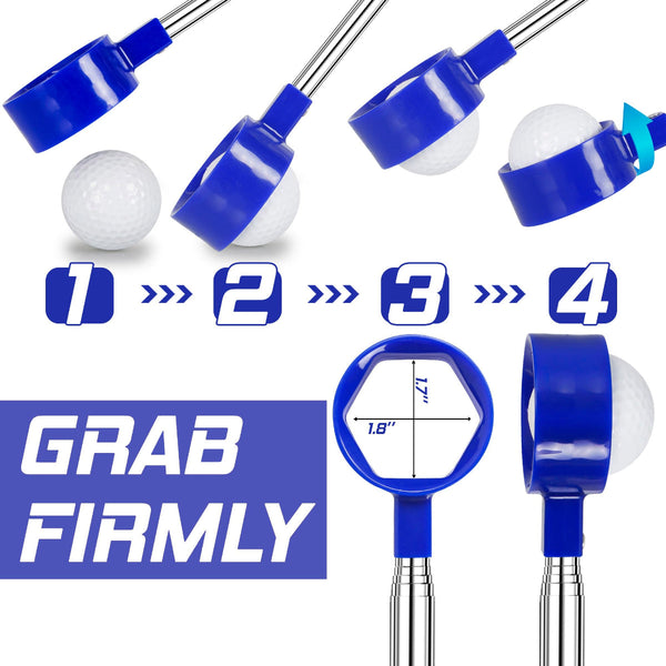 Telescopic Golf Ball Retriever 9Ft A€“ Blue Stainless Steel Pole With Durable Nylon Head For Water Sand & Bush Retrieval (Blue) Ball Pick Ups & Retrie