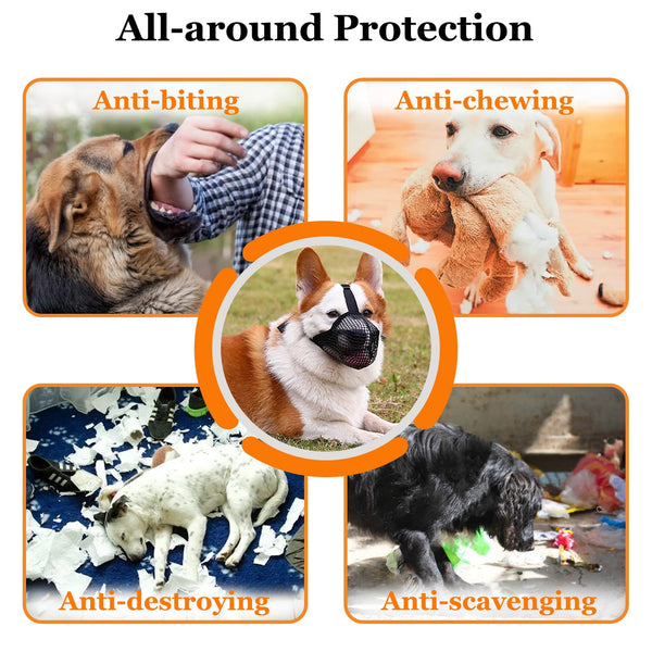 Soft Mesh Dog Muzzle For Small Medium Large Dogs Breathable Adjustable Anti Bite Chewing Guard With Overhead Strap Fits Labrador German Shepherd Golde