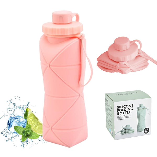 Collapsible Silicone Water Bottle 600Ml Foldable Leak Proof Bpa Free Portable Outdoor Sports With Carrying Strap Compact Design For Hiking Gym Travel