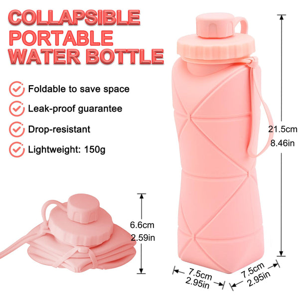 Collapsible Silicone Water Bottle 600Ml Foldable Leak Proof Bpa Free Portable Outdoor Sports With Carrying Strap Compact Design For Hiking Gym Travel