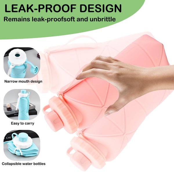 Collapsible Silicone Water Bottle 600Ml Foldable Leak Proof Bpa Free Portable Outdoor Sports With Carrying Strap Compact Design For Hiking Gym Travel