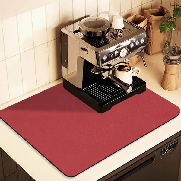 Kitchen Counter Mat For Coffee Maker Absorbent And Quick Dry Bar Pad With Non Slip Backing Protective Surface Espresso Machine Dish Drying Red 40X50cm