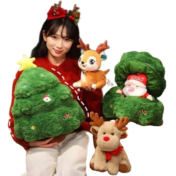Christmas 4 In 1 Plush Set (Tree + Santa Reindeer): Perfect Birthday/Christmas/Party Gift For Boys Girls & Adults Seasonal Decorations
