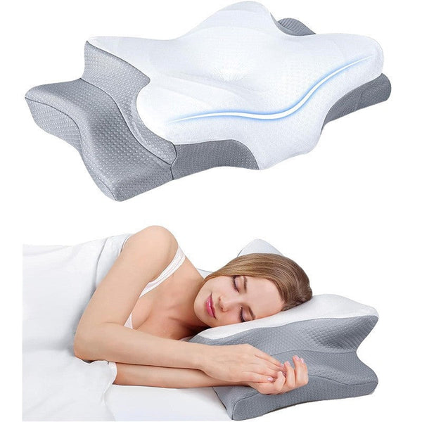High Performance Butterfly Memory Foam Pillow 15 Cervical Support Cooling Gel Cover Ergonomic Contour Design For Neck Pain Relief & Deep Sleep Ideal F
