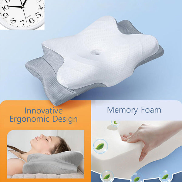 High Performance Butterfly Memory Foam Pillow 15 Cervical Support Cooling Gel Cover Ergonomic Contour Design For Neck Pain Relief & Deep Sleep Ideal F