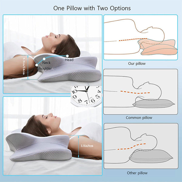 High Performance Butterfly Memory Foam Pillow 15 Cervical Support Cooling Gel Cover Ergonomic Contour Design For Neck Pain Relief & Deep Sleep Ideal F