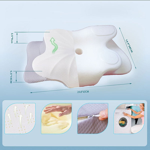 High Performance Butterfly Memory Foam Pillow 15 Cervical Support Cooling Gel Cover Ergonomic Contour Design For Neck Pain Relief & Deep Sleep Ideal F