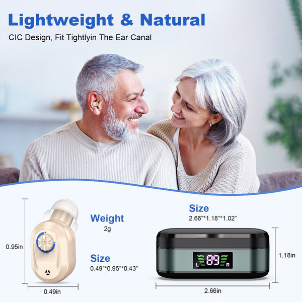 Rechargeable In The Ear Hearing Aids With Charging Case And Lcd Display Ultra Compact Sound Amplifier For Seniors Black Green Skin Tone Device Other H