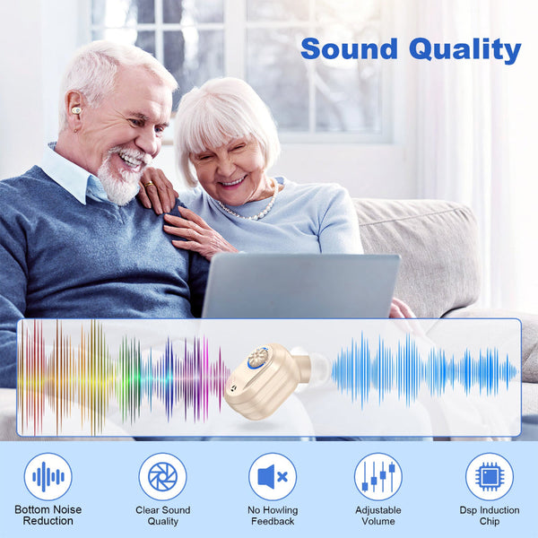 Rechargeable In The Ear Hearing Aids With Charging Case And Lcd Display Ultra Compact Sound Amplifier For Seniors Black Green Skin Tone Device Other H