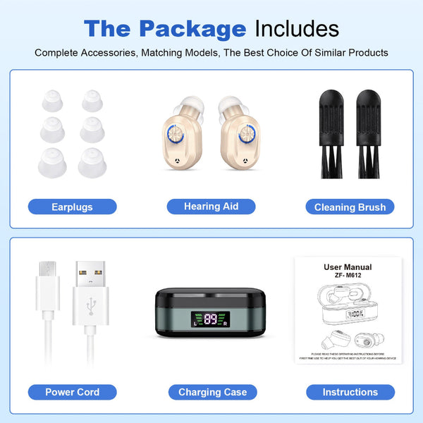 Rechargeable In The Ear Hearing Aids With Charging Case And Lcd Display Ultra Compact Sound Amplifier For Seniors Black Green Skin Tone Device Other H