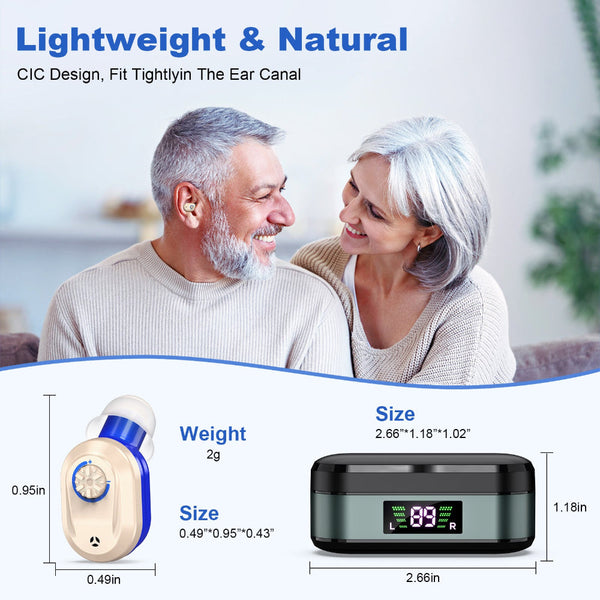 Rechargeable In The Ear Hearing Aids With Charging Case And Lcd Display Ultra Compact Sound Amplifier For Seniors (Black & Green Red Blue Device) Othe