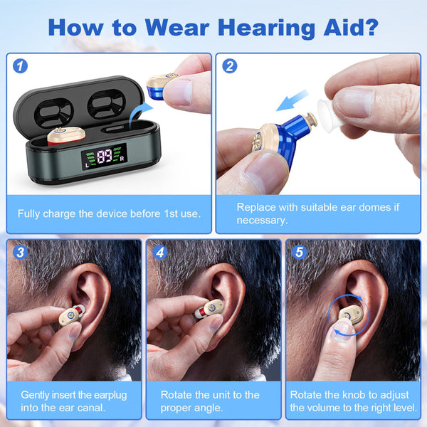 Rechargeable In The Ear Hearing Aids With Charging Case And Lcd Display Ultra Compact Sound Amplifier For Seniors (Black & Green Red Blue Device) Othe