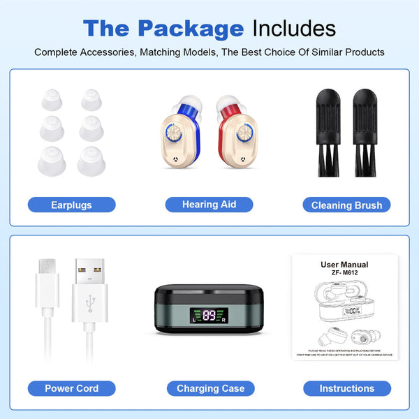 Rechargeable In The Ear Hearing Aids With Charging Case And Lcd Display Ultra Compact Sound Amplifier For Seniors (Black & Green Red Blue Device) Othe